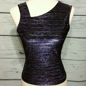 Purple Metallic Asymmetrical Sleeveless Top Size S